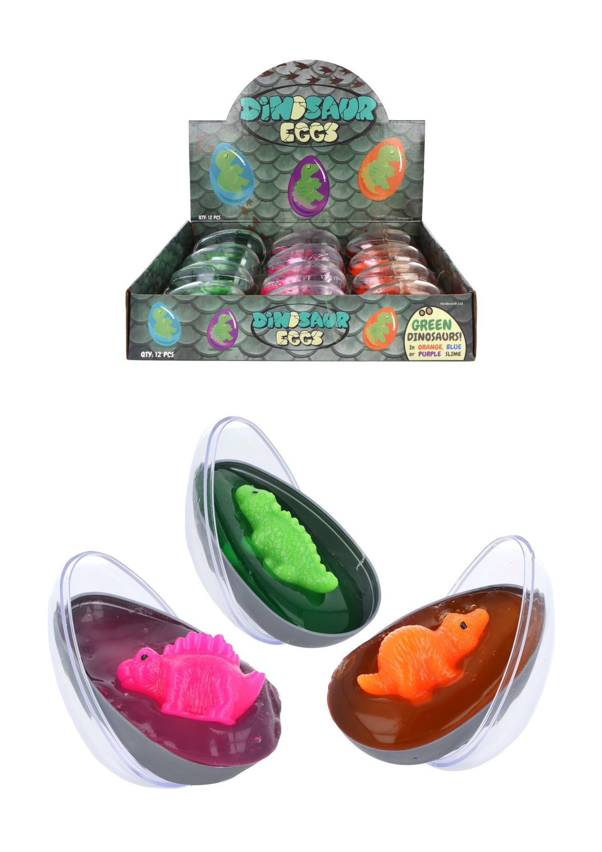 Dinosaur Egg with Slime containing colorful dinosaur toys and slime.