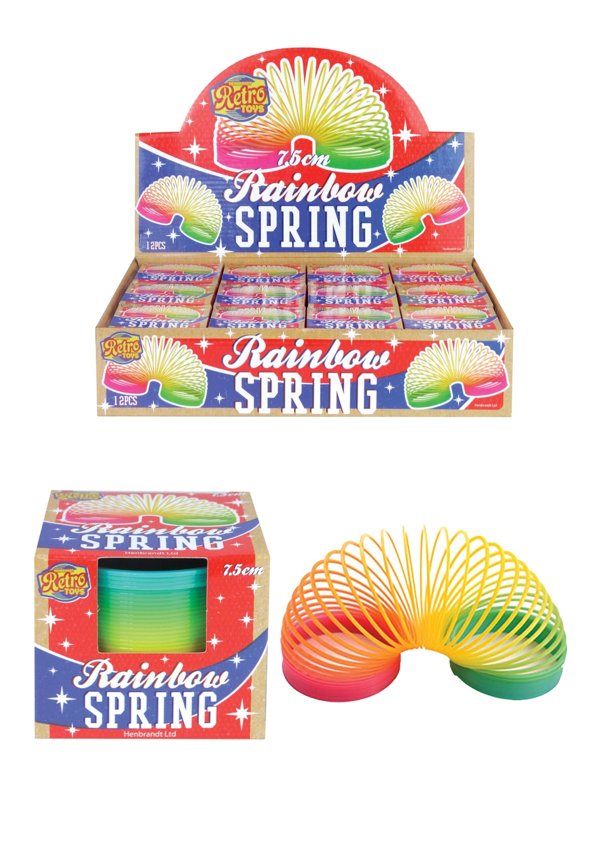 Rainbow Spring toy in various colors, 7.5cm size.