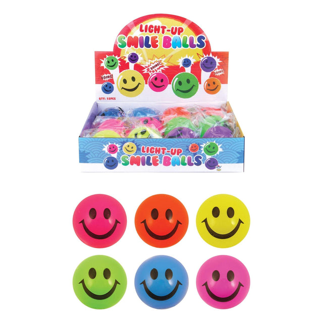 Light-Up Smile Balls in assorted colors, 5cm size, ideal for gifts and party favors.