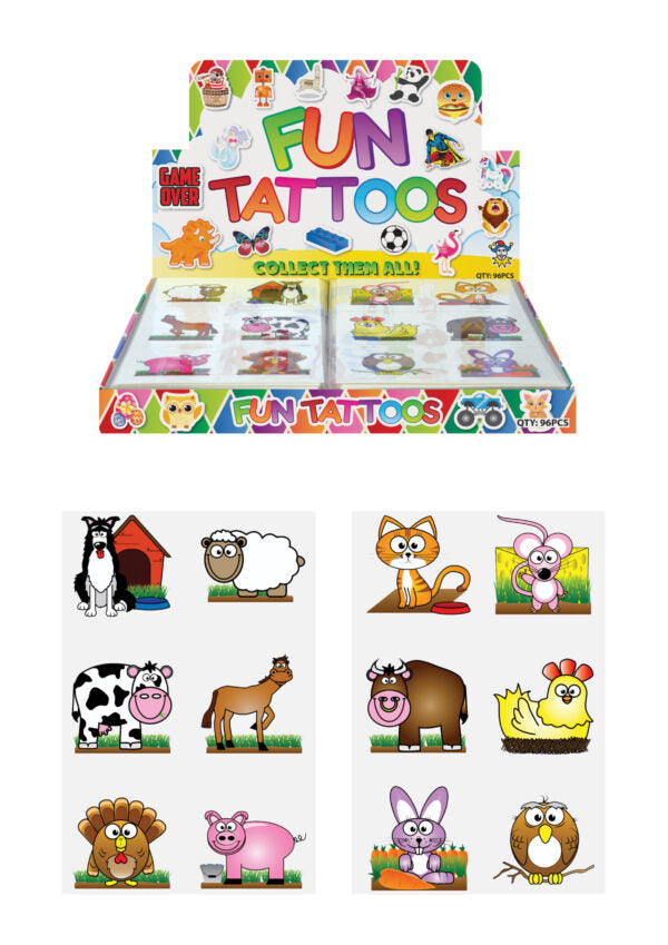 Farm Tattoo temporary tattoos with farm animals and plants, 12-pack, fun for kids and adults.