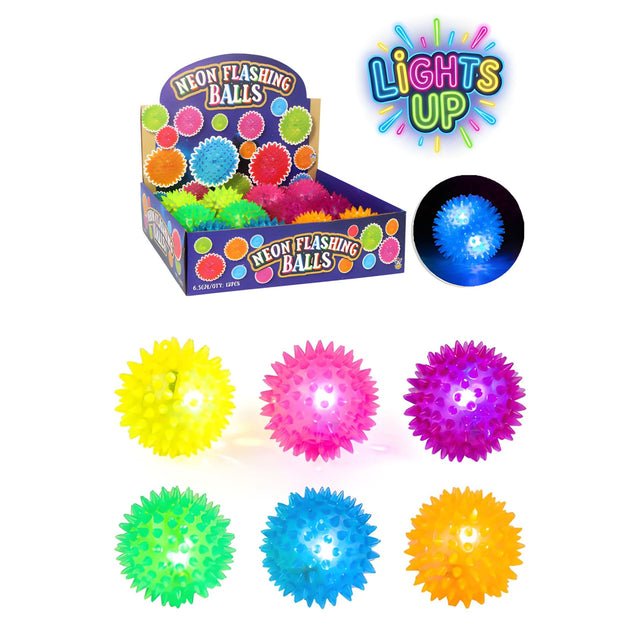 Neon Flashing Spiky Balls (6.5cm) Quantities of 12 Wholesale