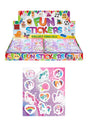 Sparkly unicorn sticker sheet with whimsical designs for notebooks and laptops.