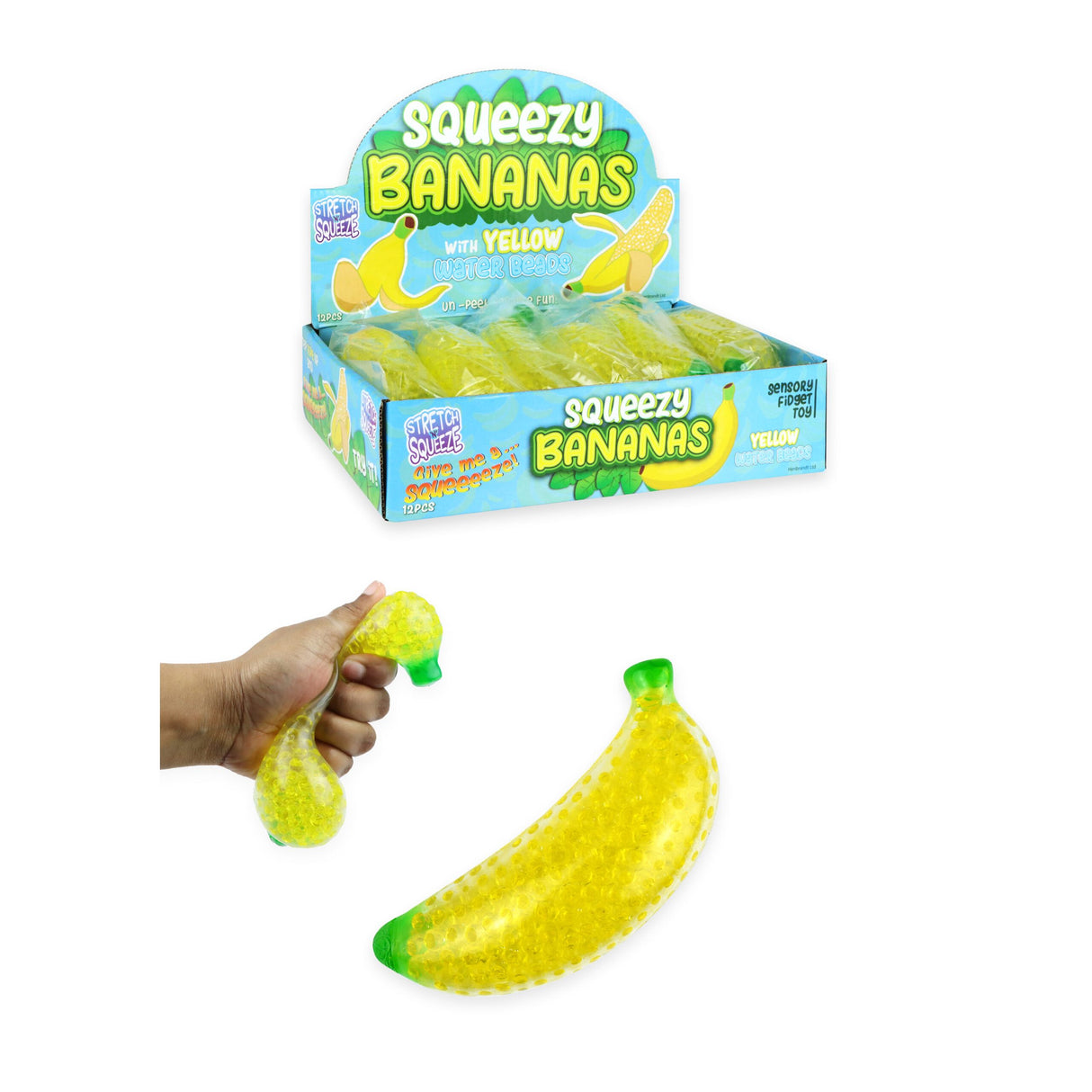 Banana Squeeze Toy with beads (14cm) quantities of 12 Wholesale