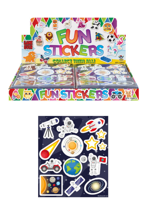 Space sticker sheet with colorful cosmic designs, ideal for laptops and water bottles.