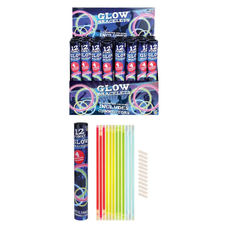 Tube of glow bracelets with multiple vibrant colors and easy activation, perfect for parties, concerts, and festivals.