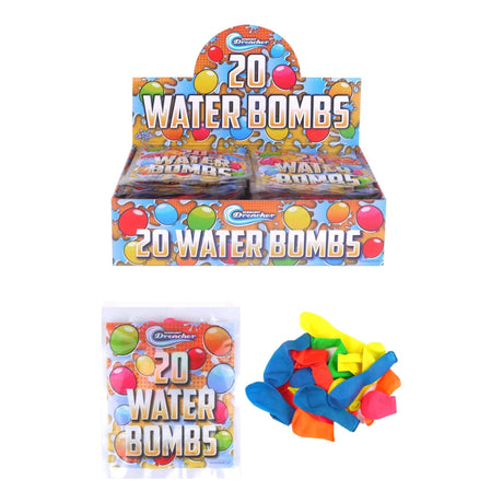 Assorted neon water bombs, 20-pack, ideal for outdoor fun and parties.