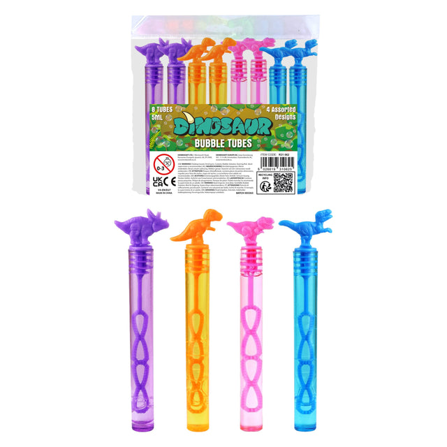 8 Pack Dinosaur Bubble Tubes 5ml Quantities of 18 Wholesale
