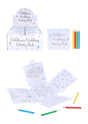 Children’s Wedding Activity Pack with games, puzzles, coloring pages, and colored pencils for kids aged 3-12.