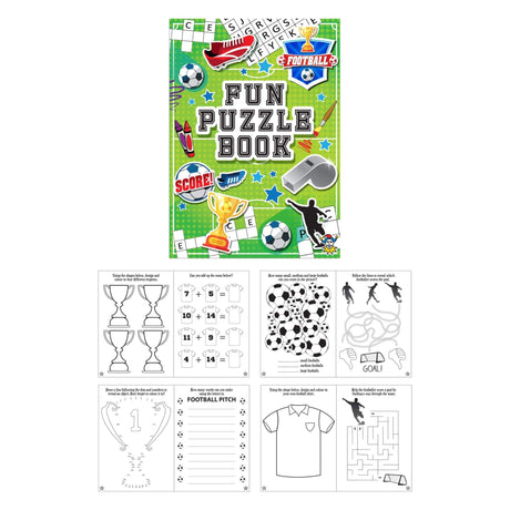 Mini Football Puzzle Book with activities and coloring, size 10.5cm x 14.5cm.