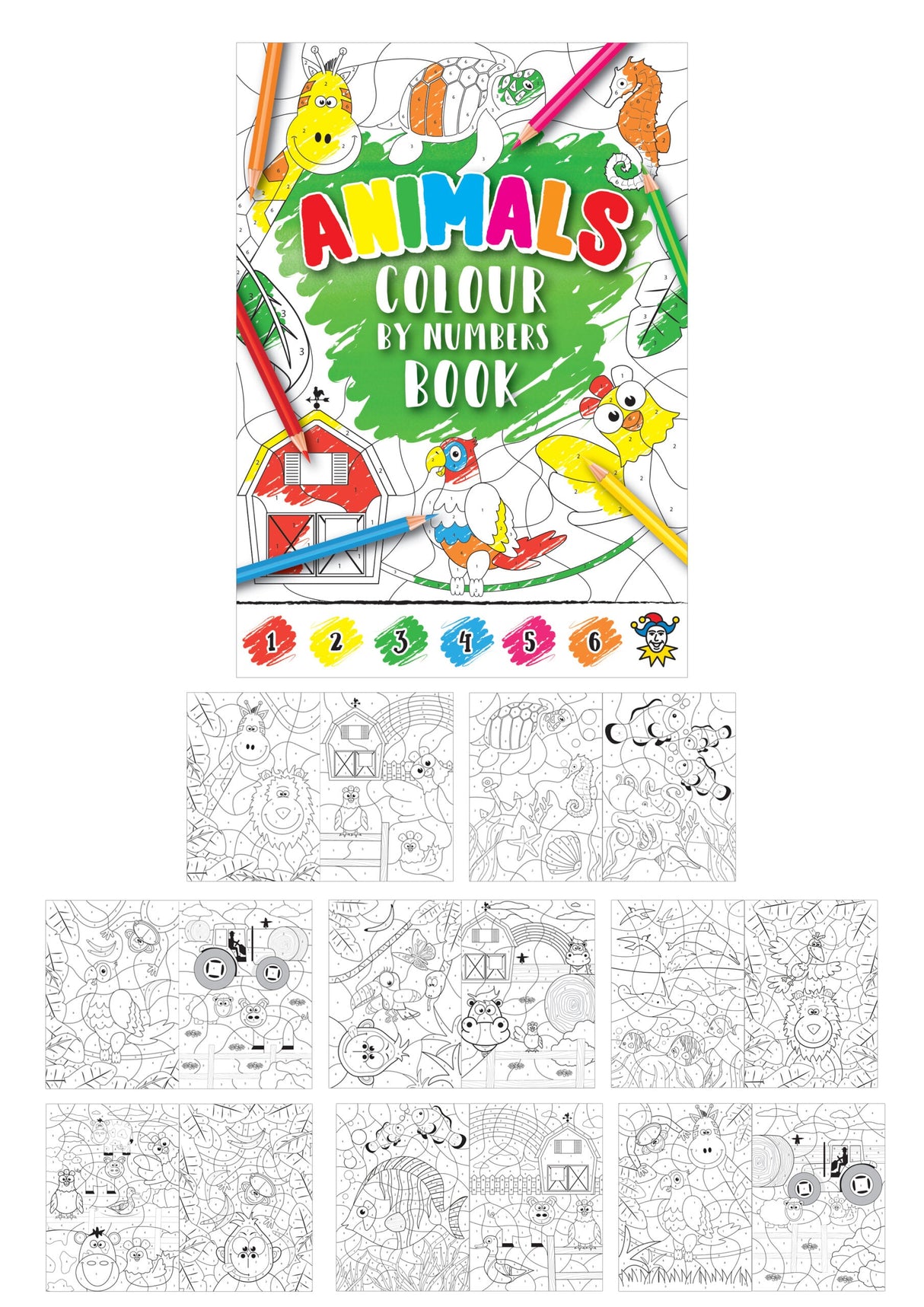 Mini Animal Colour By Numbers Colouring Book with numbered animal illustrations.