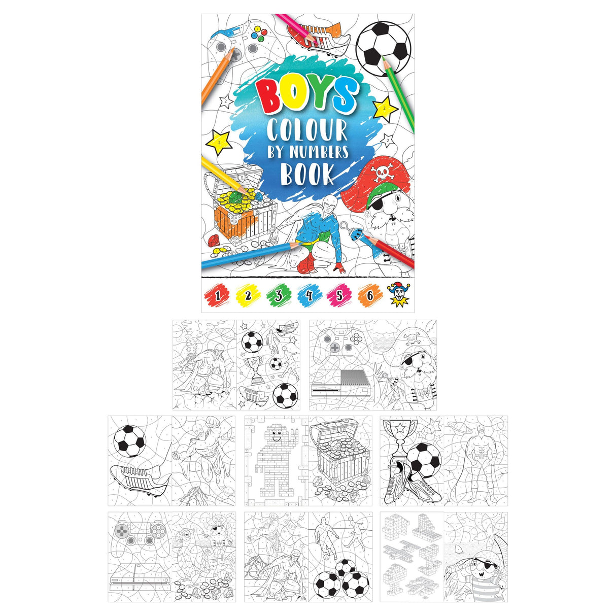 Mini Boys Colour By Numbers Colouring Book with engaging illustrations for kids' creativity and learning.