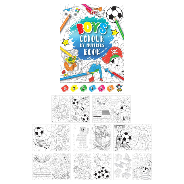 Mini Boys Colour By Numbers Colouring Book with engaging illustrations for kids' creativity and learning.