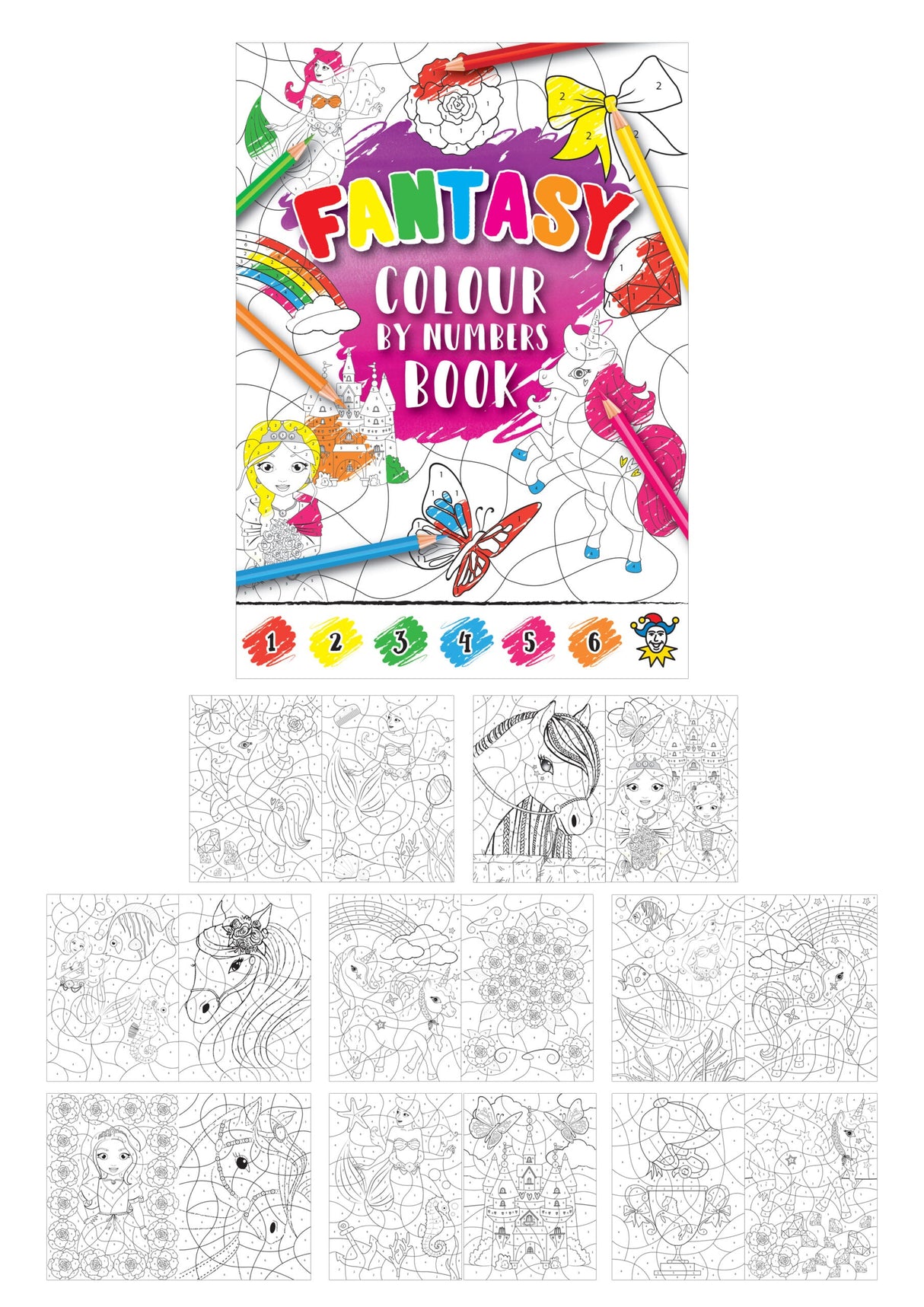 Mini Girls Colour By Numbers Colouring Book, vibrant cover with various designs for artistic fun and skill development.