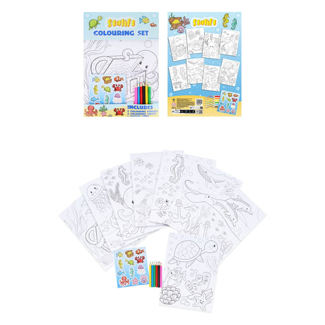 Sealife Colouring Set with Stickers for creative underwater art.