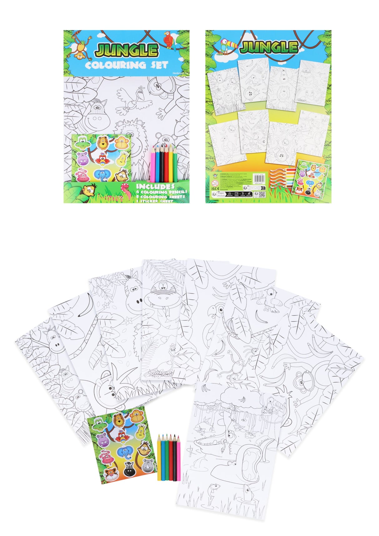 Jungle Animal Colouring Set with stickers and pencils.