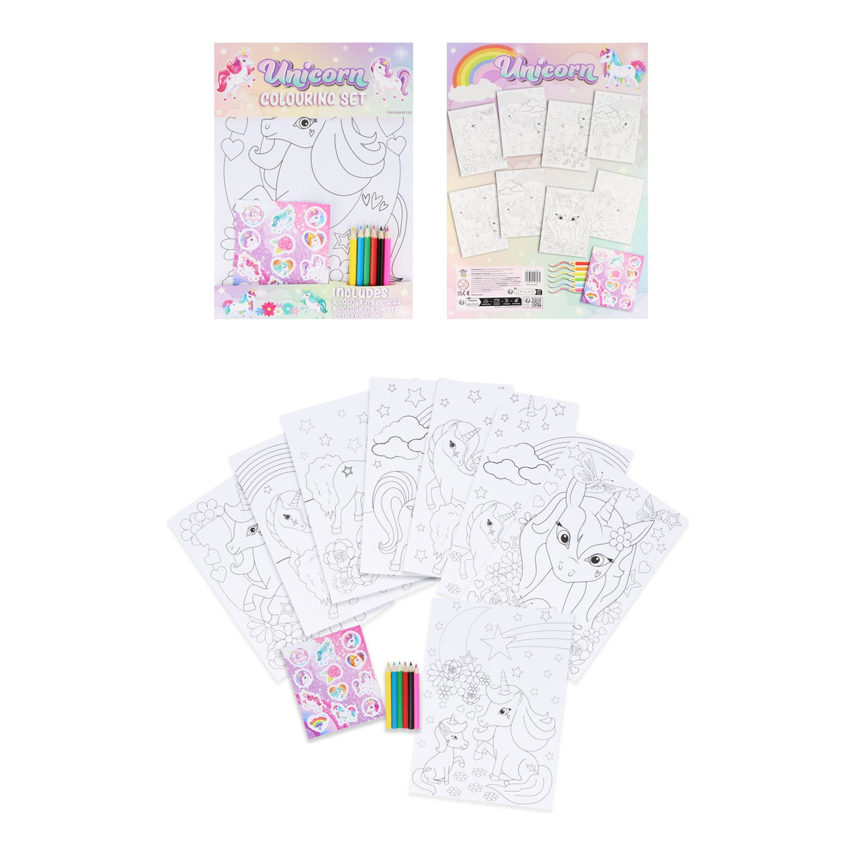 Unicorn Colouring Set with Stickers for creative kids art activities.