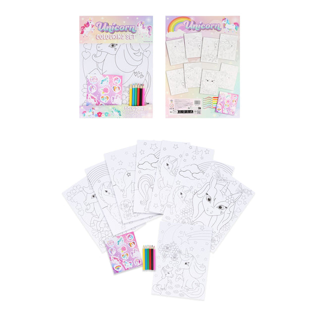 Unicorn Colouring Set with Stickers for creative kids art activities.