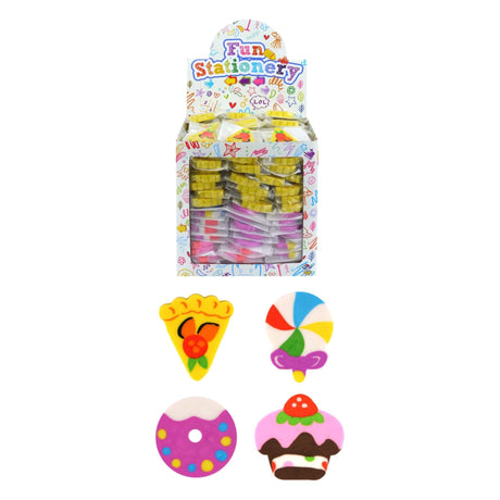 Sweet Shop Eraser in 4 assorted playful designs, 3-3.4cm, for pencil cases or desks.