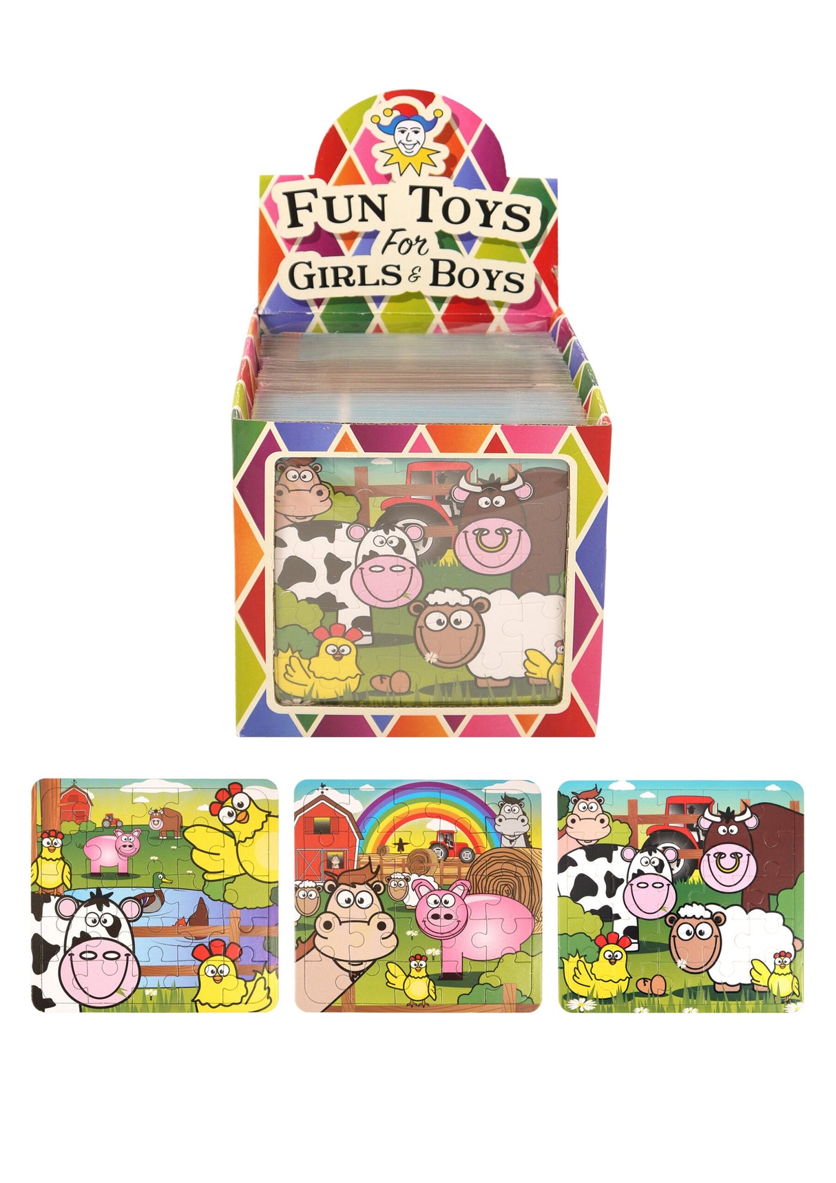 Mini Farm Jigsaw Puzzles for kids with colorful farm animal illustrations.