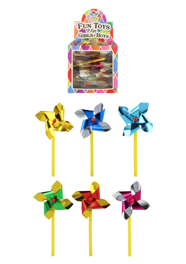 Mini Foil Windmill 7cm in assorted colors, ideal for outdoor fun and decoration.