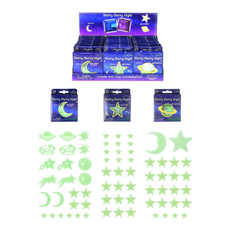 Glow in the Dark Stars, assorted sizes, 24 piece box set for decoration.