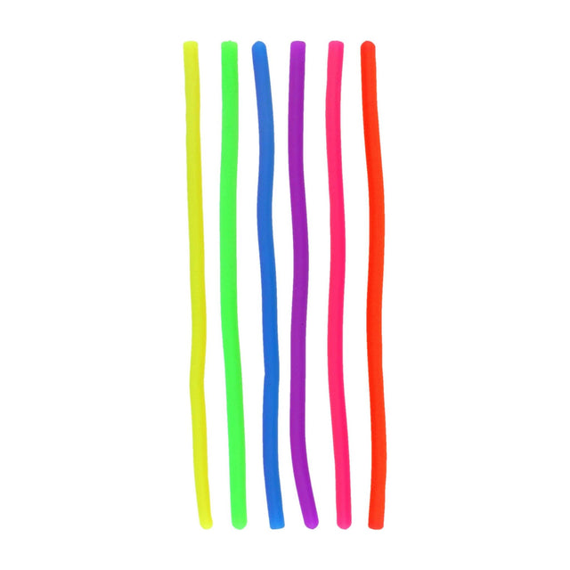 Stretchy elastic string noodle pack of 6 in vibrant colors, ideal fidget toys for anxiety relief.