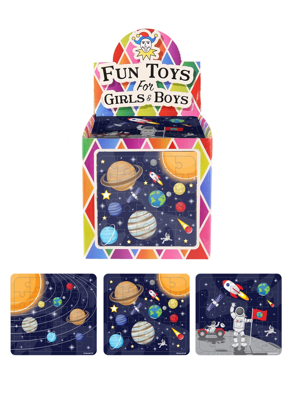 Mini Space Jigsaw Puzzle with colorful planets and space theme packaging.