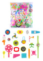 Assorted party bag fillers with colorful toys and fun items for kids.