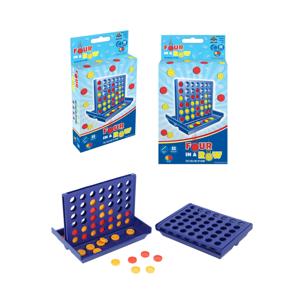Travel size 4 in a row game, compact and lightweight for on-the-go fun.