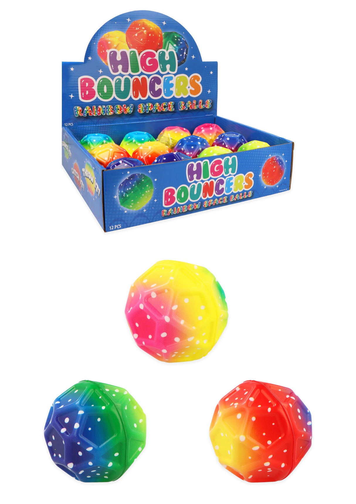 High Bounce Rainbow Space Ball 6.5cm Quantities of 12
