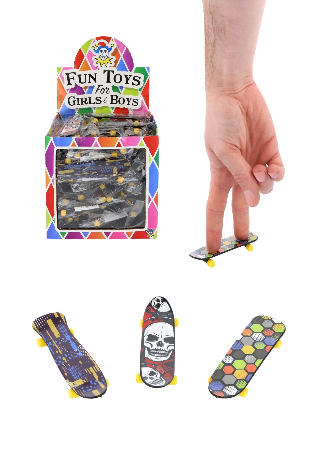 Finger Skateboards with colorful designs for tricks and entertainment.