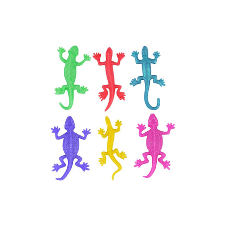 Assorted colorful stretch lizards, ideal for party favors, 11cm size.