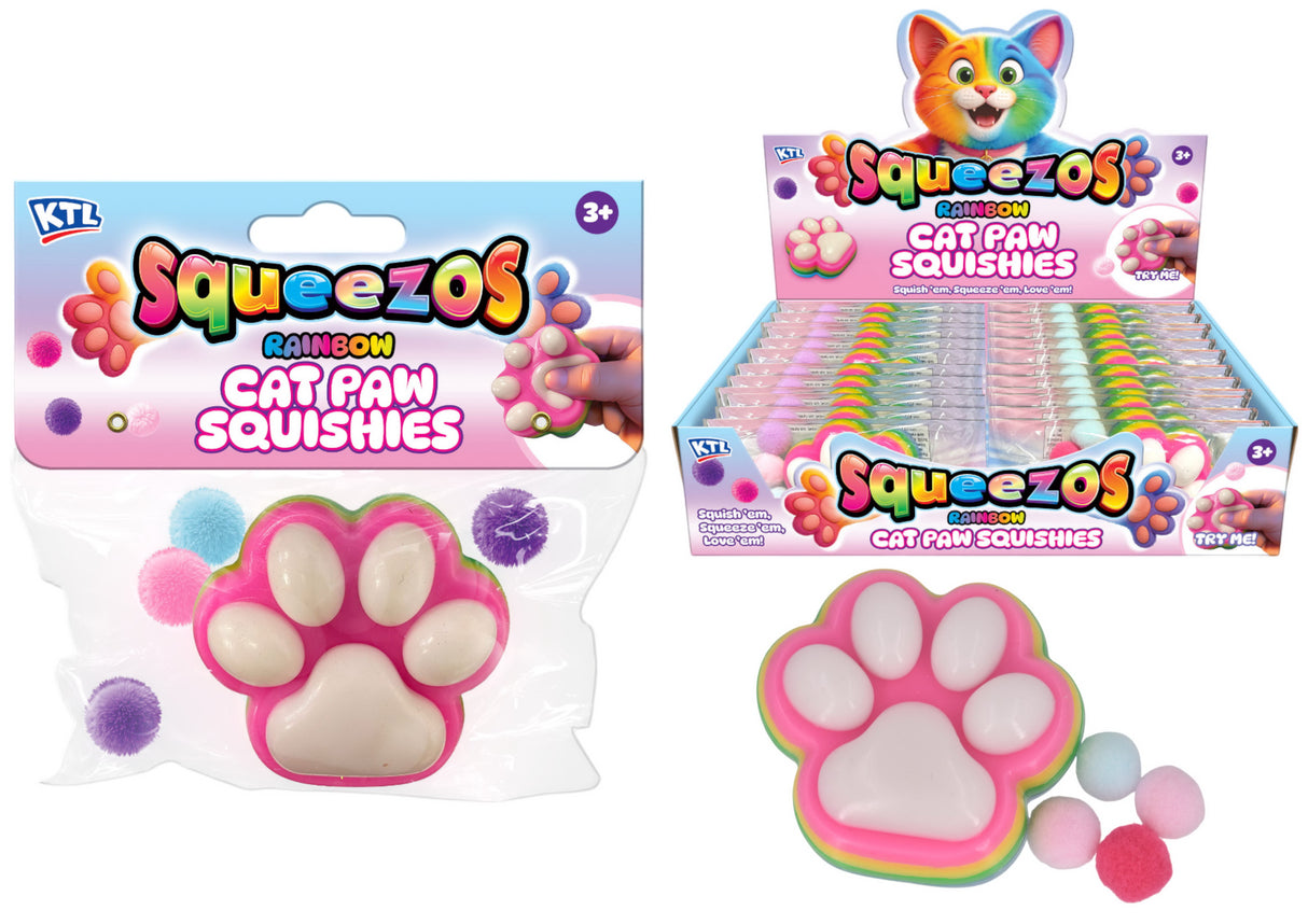 Squishy Rainbow Cat Paw With Bobbles Quantities of 16