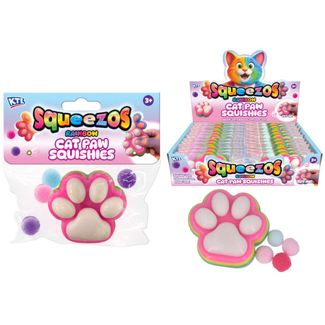 Squishy Rainbow Cat Paw With Bobbles Quantities of 16 Wholesale