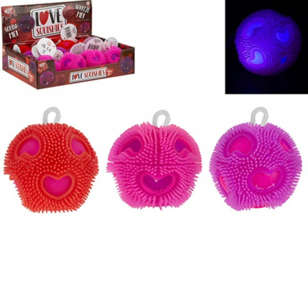 Puffer Love Heart Squishy Light up ball Quantities of 12
