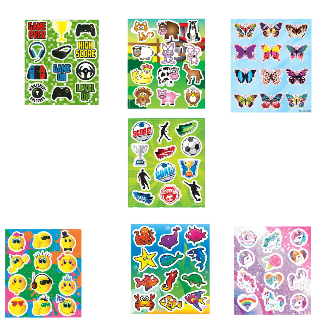 Loose Assorted 12 Piece Sticker Sheets Quantities of Approx 600