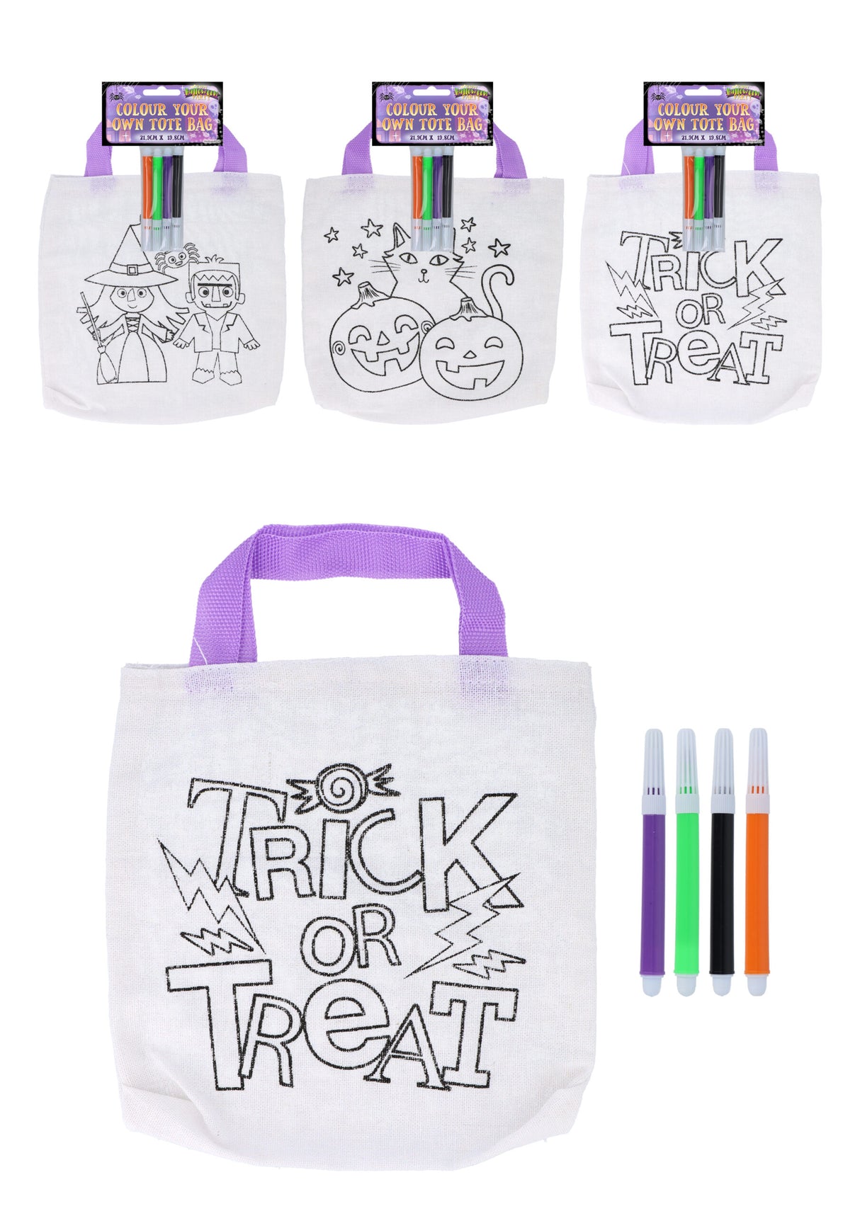 Halloween Colour-Your-Own Tote Bag (22cm x 20cm) Quantities of 12