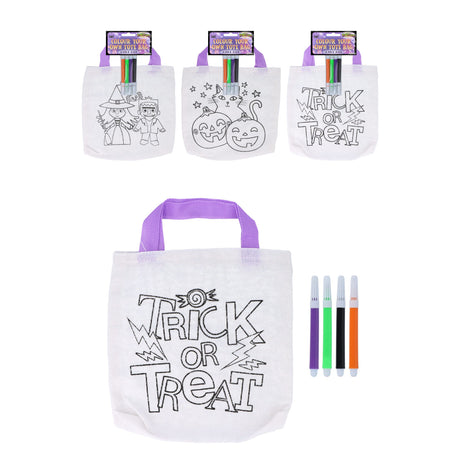 Halloween Colour-Your-Own Tote Bag (22cm x 20cm) Quantities of 12 Wholesale
