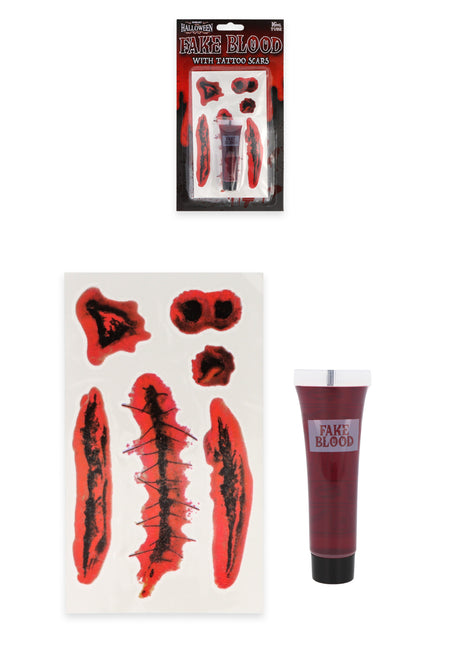 Fake Blood Kit with Realistic Scar Tattoos