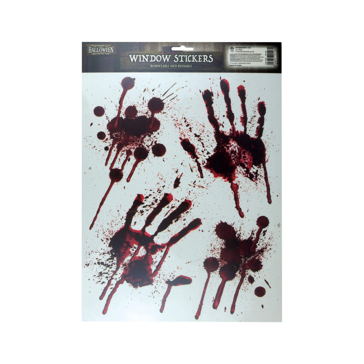 Bloody Hand Stickers Halloween window decorations for spooky atmosphere.