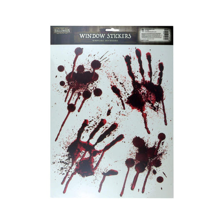 Bloody Hand Stickers Halloween window decorations for spooky atmosphere.