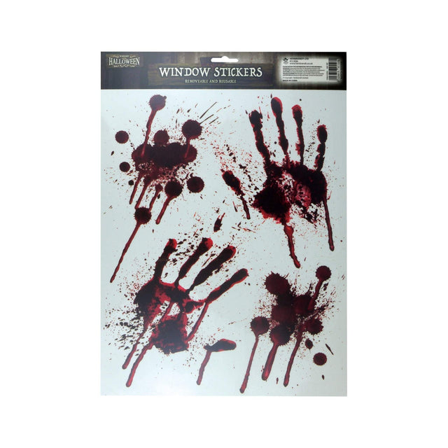 Bloody Hand Stickers Halloween window decorations for spooky atmosphere.
