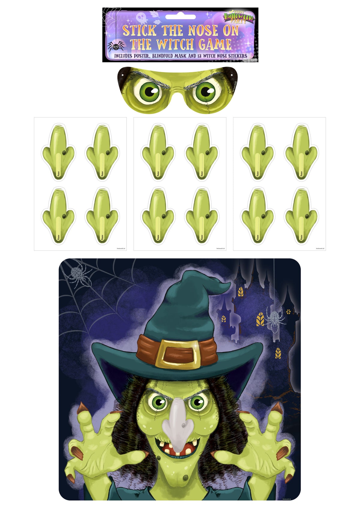 ‘Stick the Nose on the Witch’ Halloween Game (14 Pieces) Quantities of 12