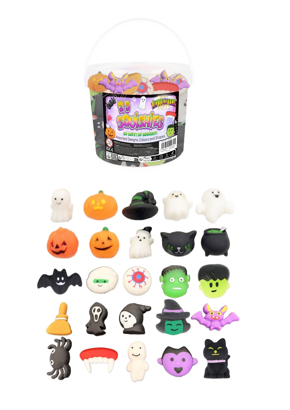 25 Mini Halloween Squishes in a Bucket Quantities of 6