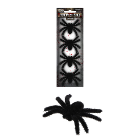 Small Furry Spiders 4-Pack (7cm x 5.5cm) Quantities of 12 Wholesale