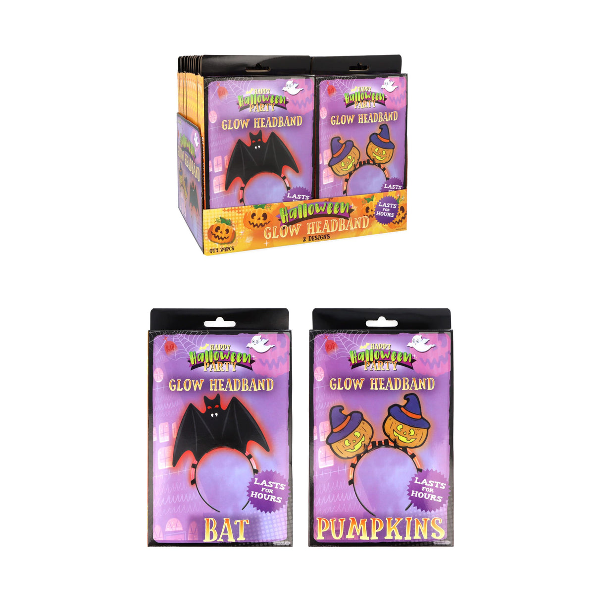 Glow in the Dark Halloween Headband 6-Piece Set (20cm) Quantities of 12