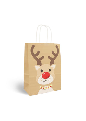 Reindeer Christmas Paper Bag with Handles (16 x 22 x 8cm) Quantities of 48 Wholesale