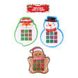 Christmas line up game with festive characters and tic-tac-toe grids.
