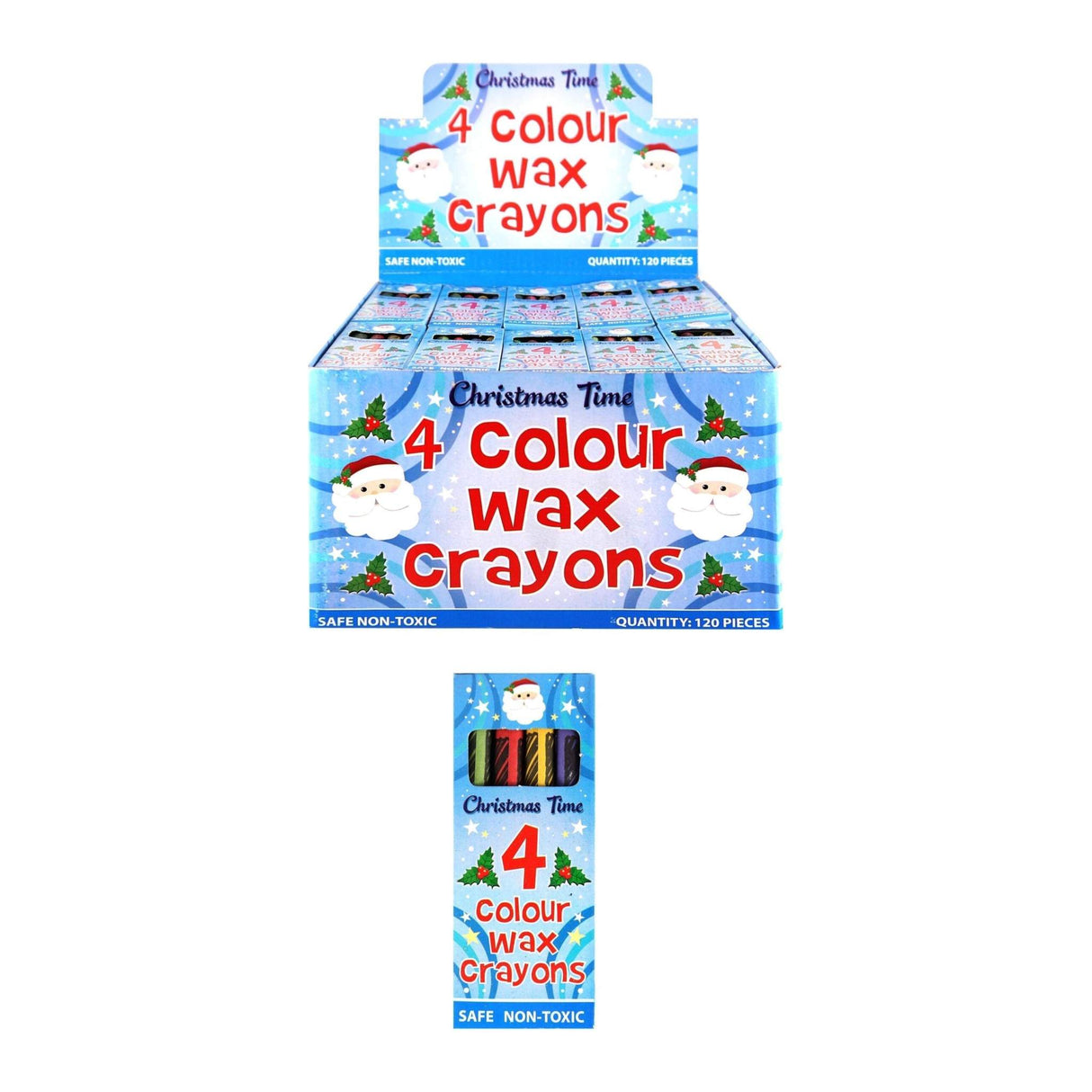 Christmas Wax Crayons pack with festive colors and Santa design.