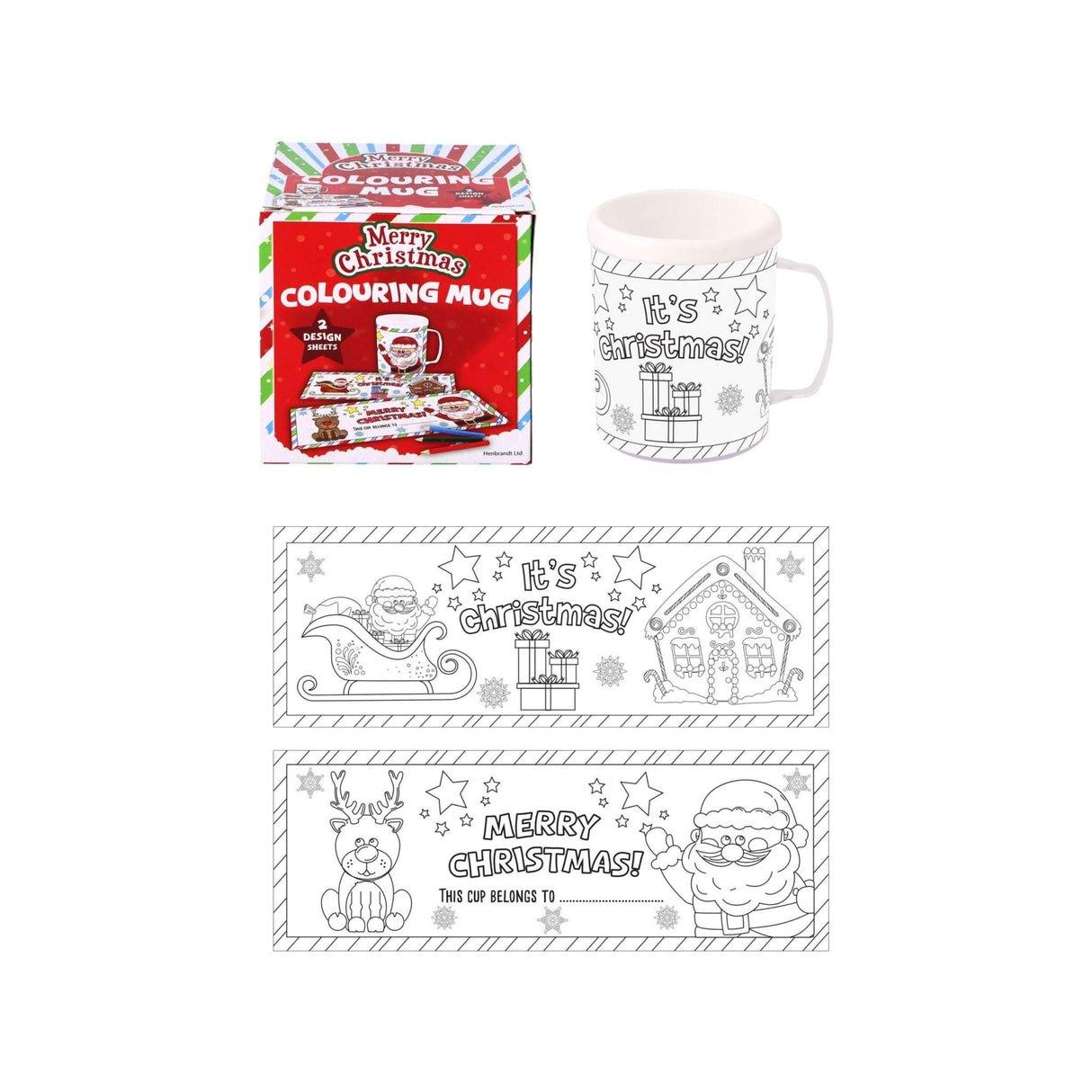 Colour your own Christmas mug with holiday-themed designs and packaging.